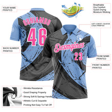 Загрузить изображение в средство просмотра галереи, Custom Light Blue Pink-Steel Gray 3D Bowling Splash Ink Performance Polo Shirt
