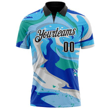 Charger l&#39;image dans la galerie, Custom Thunder Blue Black-Sky Blue 3D Bowling Splash Ink Performance Polo Shirt
