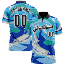 Charger l&#39;image dans la galerie, Custom Thunder Blue Black-Sky Blue 3D Bowling Splash Ink Performance Polo Shirt

