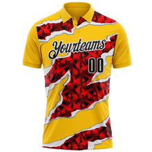 Laden Sie das Bild in den Galerie-Viewer, Custom Yellow Black-Red 3D Bowling Torn Paper Style Performance Polo Shirt

