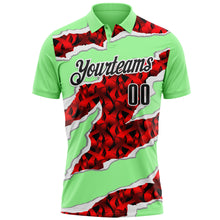 Загрузить изображение в средство просмотра галереи, Custom Pea Green Black-Red 3D Bowling Torn Paper Style Performance Polo Shirt

