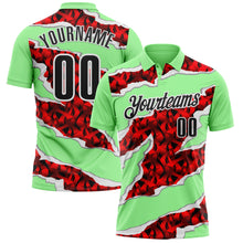 Загрузить изображение в средство просмотра галереи, Custom Pea Green Black-Red 3D Bowling Torn Paper Style Performance Polo Shirt
