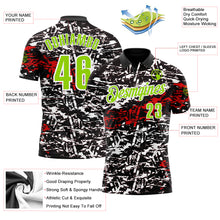 Load image into Gallery viewer, Custom Black Neon Green-Red 3D Bowling Abstract Grunge Art Performance Polo Shirt
