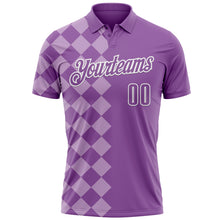 Загрузить изображение в средство просмотра галереи, Custom Medium Purple Light Purple-White 3D Bowling Geometric Square Shape Performance Polo Shirt
