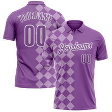 Загрузить изображение в средство просмотра галереи, Custom Medium Purple Light Purple-White 3D Bowling Geometric Square Shape Performance Polo Shirt
