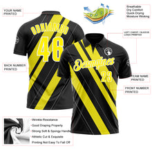 Laden Sie das Bild in den Galerie-Viewer, Custom Black Light Yellow-White 3D Bowling Line Shape Performance Polo Shirt
