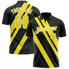 Laden Sie das Bild in den Galerie-Viewer, Custom Black Light Yellow-White 3D Bowling Line Shape Performance Polo Shirt
