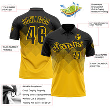 Laden Sie das Bild in den Galerie-Viewer, Custom Black Yellow 3D Pattern Design Gradient Square Shape Performance Polo Shirt
