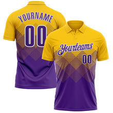 Laden Sie das Bild in den Galerie-Viewer, Custom Yellow Purple-White 3D Pattern Design Gradient Square Shape Performance Polo Shirt

