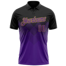 Charger l&#39;image dans la galerie, Custom Black Purple-Old Gold 3D Pattern Design Gradient Square Shape Performance Polo Shirt
