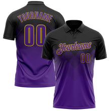 Charger l&#39;image dans la galerie, Custom Black Purple-Old Gold 3D Pattern Design Gradient Square Shape Performance Polo Shirt
