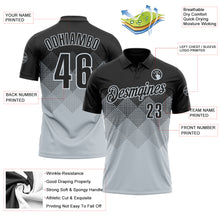 Laden Sie das Bild in den Galerie-Viewer, Custom Black Silver 3D Pattern Design Gradient Square Shape Performance Polo Shirt
