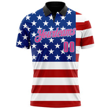 Charger l&#39;image dans la galerie, Custom Black Pink Light Blue Red-Royal 3D Cornhole American Flag Performance Polo Shirt
