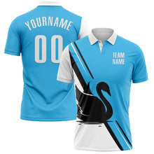 Charger l&#39;image dans la galerie, Custom Sky Blue White-Black 3D Pattern Design Animal Swan Performance Polo Shirt
