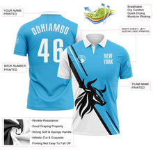 Charger l&#39;image dans la galerie, Custom Sky Blue White-Black 3D Pattern Design Animal Bull Performance Polo Shirt
