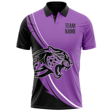 Charger l&#39;image dans la galerie, Custom Medium Purple Black-White 3D Pattern Design Animal Leopard Performance Polo Shirt
