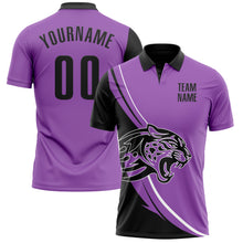 Charger l&#39;image dans la galerie, Custom Medium Purple Black-White 3D Pattern Design Animal Leopard Performance Polo Shirt
