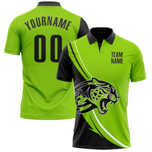 Charger l&#39;image dans la galerie, Custom Neon Green Black-White 3D Pattern Design Animal Leopard Performance Polo Shirt
