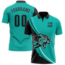Charger l&#39;image dans la galerie, Custom Aqua Black-White 3D Pattern Design Animal Leopard Performance Polo Shirt
