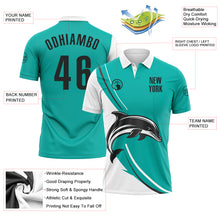 Charger l&#39;image dans la galerie, Custom Aqua Black-White 3D Pattern Design Animal Dolphin Performance Polo Shirt
