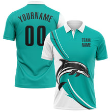 Charger l&#39;image dans la galerie, Custom Aqua Black-White 3D Pattern Design Animal Dolphin Performance Polo Shirt
