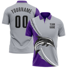 Charger l&#39;image dans la galerie, Custom Gray Black-Purple 3D Pattern Design Animal Dolphin Performance Polo Shirt
