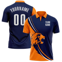 Charger l&#39;image dans la galerie, Custom Navy White-Bay Orange 3D Pattern Design Animal Lion Performance Polo Shirt
