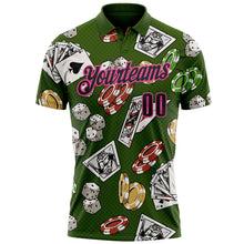 Load image into Gallery viewer, Custom Green Black-Pink 3D Gambling Poker And Dice Performance Polo Shirt
