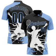 Load image into Gallery viewer, Custom Black Light Blue-White 3D Tennis Performance Polo Shirt

