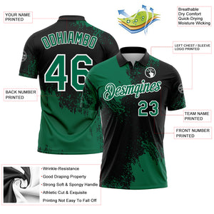 Custom Kelly Green Black-White 3D Pattern Design Abstract Brush Stroke Performance Polo Shirt