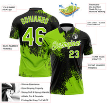 Charger l&#39;image dans la galerie, Custom Neon Green Black-White 3D Pattern Design Abstract Brush Stroke Performance Polo Shirt
