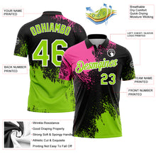 Laden Sie das Bild in den Galerie-Viewer, Custom Pink Neon Green-Black 3D Pattern Design Abstract Brush Stroke Performance Polo Shirt
