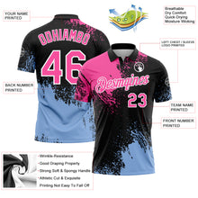 Charger l&#39;image dans la galerie, Custom Pink Black-Light Blue 3D Pattern Design Abstract Brush Stroke Performance Polo Shirt
