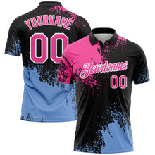 Charger l&#39;image dans la galerie, Custom Pink Black-Light Blue 3D Pattern Design Abstract Brush Stroke Performance Polo Shirt
