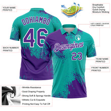 Charger l&#39;image dans la galerie, Custom Purple Aqua-White 3D Pattern Design Abstract Brush Stroke Performance Polo Shirt
