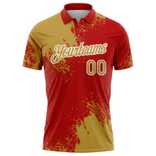 Laden Sie das Bild in den Galerie-Viewer, Custom Old Gold Red-White 3D Pattern Design Abstract Brush Stroke Performance Polo Shirt
