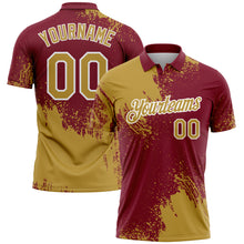 Laden Sie das Bild in den Galerie-Viewer, Custom Old Gold Crimson-White 3D Pattern Design Abstract Brush Stroke Performance Polo Shirt
