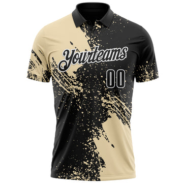 Custom Cream Black-White 3D Pattern Design Abstract Brush Stroke Performance Polo Shirt