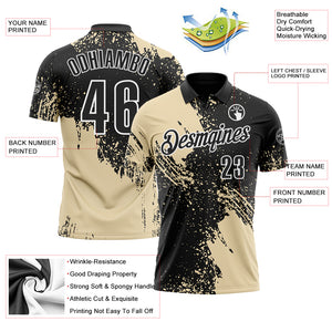 Custom Cream Black-White 3D Pattern Design Abstract Brush Stroke Performance Polo Shirt