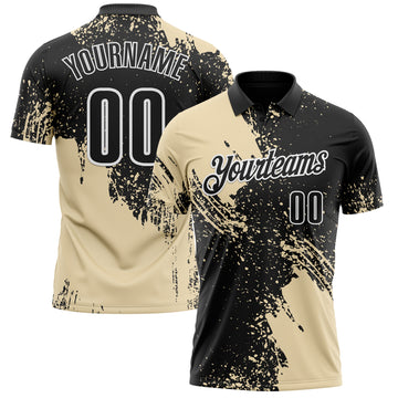 Custom Cream Black-White 3D Pattern Design Abstract Brush Stroke Performance Polo Shirt