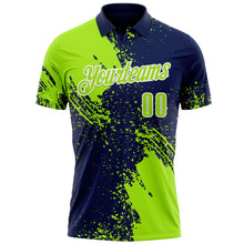Charger l&#39;image dans la galerie, Custom Neon Green Navy-White 3D Pattern Design Abstract Brush Stroke Performance Polo Shirt

