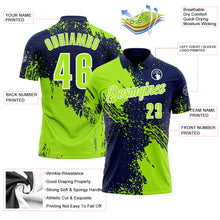 Charger l&#39;image dans la galerie, Custom Neon Green Navy-White 3D Pattern Design Abstract Brush Stroke Performance Polo Shirt
