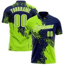 Charger l&#39;image dans la galerie, Custom Neon Green Navy-White 3D Pattern Design Abstract Brush Stroke Performance Polo Shirt

