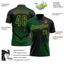 Charger l&#39;image dans la galerie, Custom Green Black-Old Gold 3D Pattern Design Abstract Brush Stroke Performance Polo Shirt
