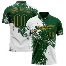 Charger l&#39;image dans la galerie, Custom White Green-Old Gold 3D Pattern Design Abstract Brush Stroke Performance Polo Shirt
