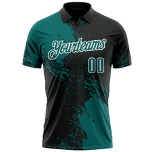 Charger l&#39;image dans la galerie, Custom Teal Black-White 3D Pattern Design Abstract Brush Stroke Performance Polo Shirt
