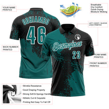 Charger l&#39;image dans la galerie, Custom Teal Black-White 3D Pattern Design Abstract Brush Stroke Performance Polo Shirt
