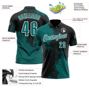 Custom Teal Black-White 3D Pattern Design Abstract Brush Stroke Performance Polo Shirt
