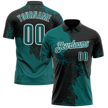Charger l&#39;image dans la galerie, Custom Teal Black-White 3D Pattern Design Abstract Brush Stroke Performance Polo Shirt
