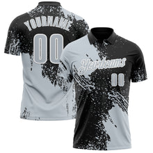 Charger l&#39;image dans la galerie, Custom Silver Black-White 3D Pattern Design Abstract Brush Stroke Performance Polo Shirt
